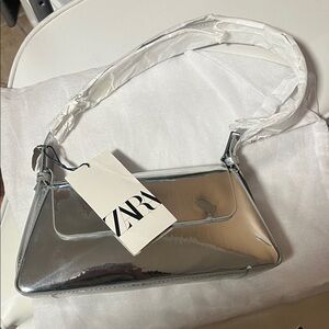 Zara Metallic Silver Shoulder Bag